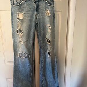 Armani Exchange Light Blue Distressed Flare Jeans